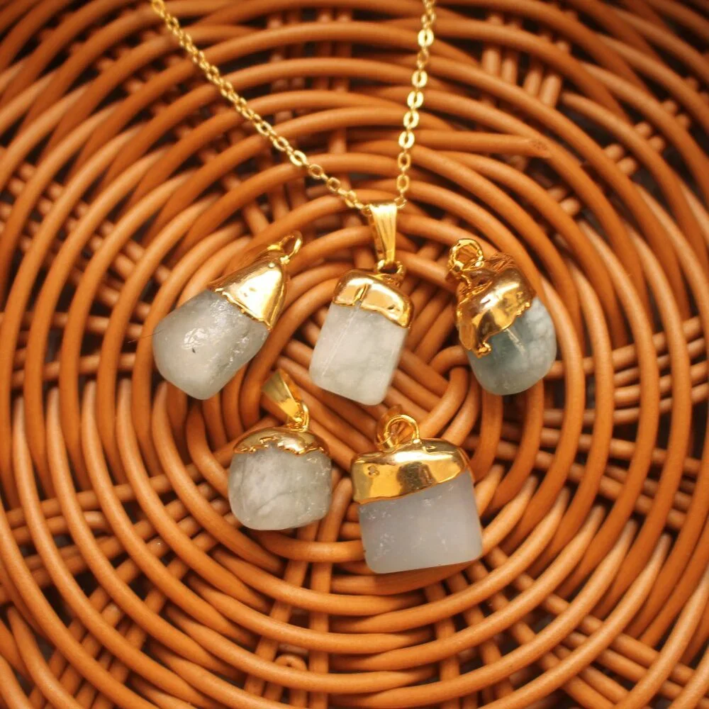 Minimalist White Stone Pendant Necklace – Gold Plated Accent - Picture 4 of 4